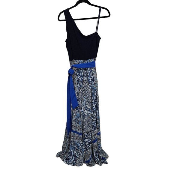 Eliza J Blue Geometric One Shoulder Maxi Dress Size 14 NWT - Picture 4 of 11